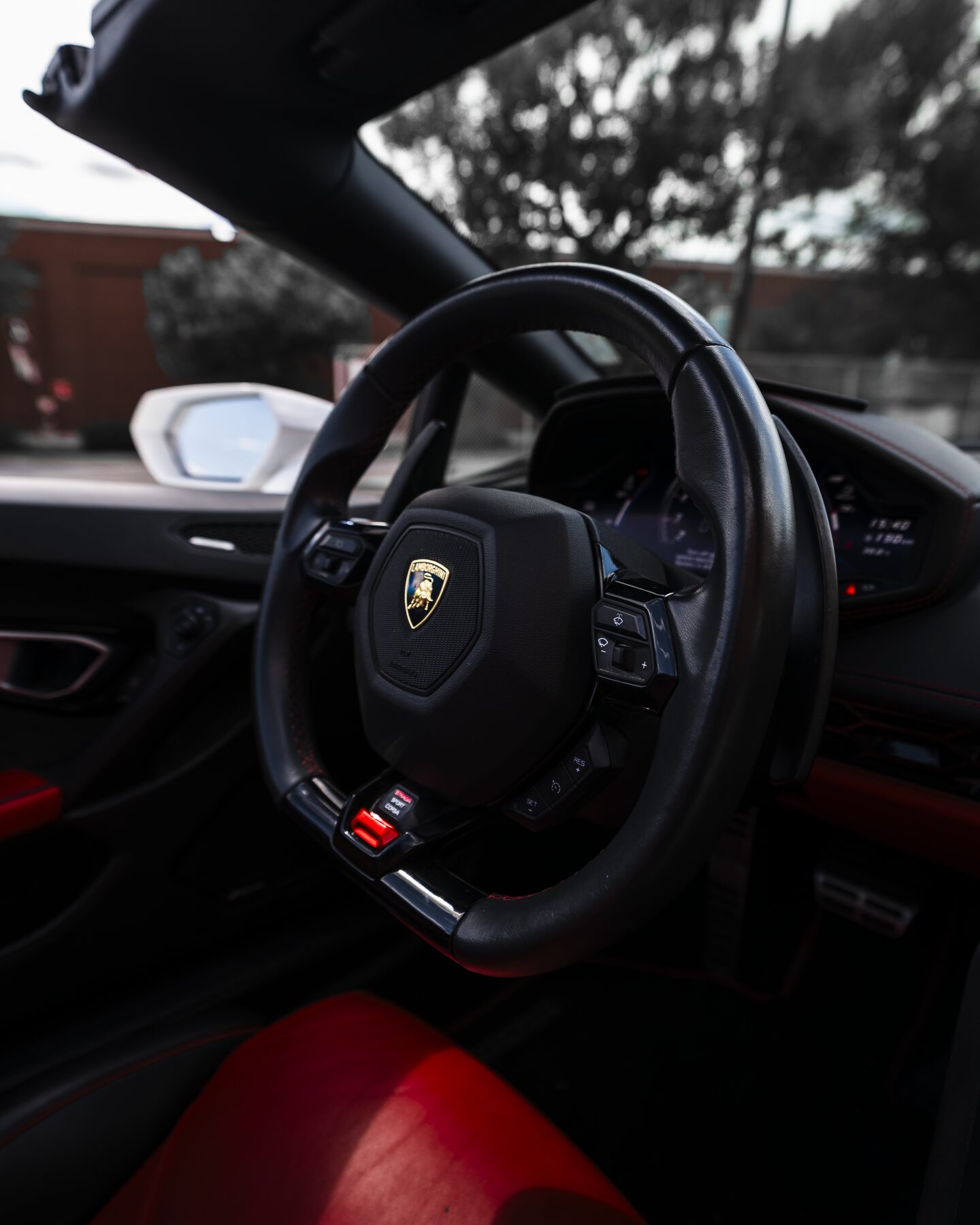 Lamborghini cockpit and steering wheel detail